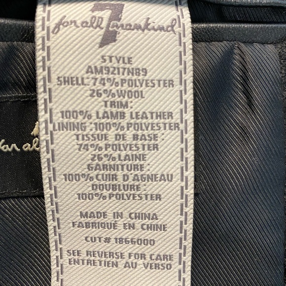 ๐ SOLD ๐ 7 For All Mankind Wool Black Jacket Blazer Lamb Leather Size XL - Picture 9 of 11